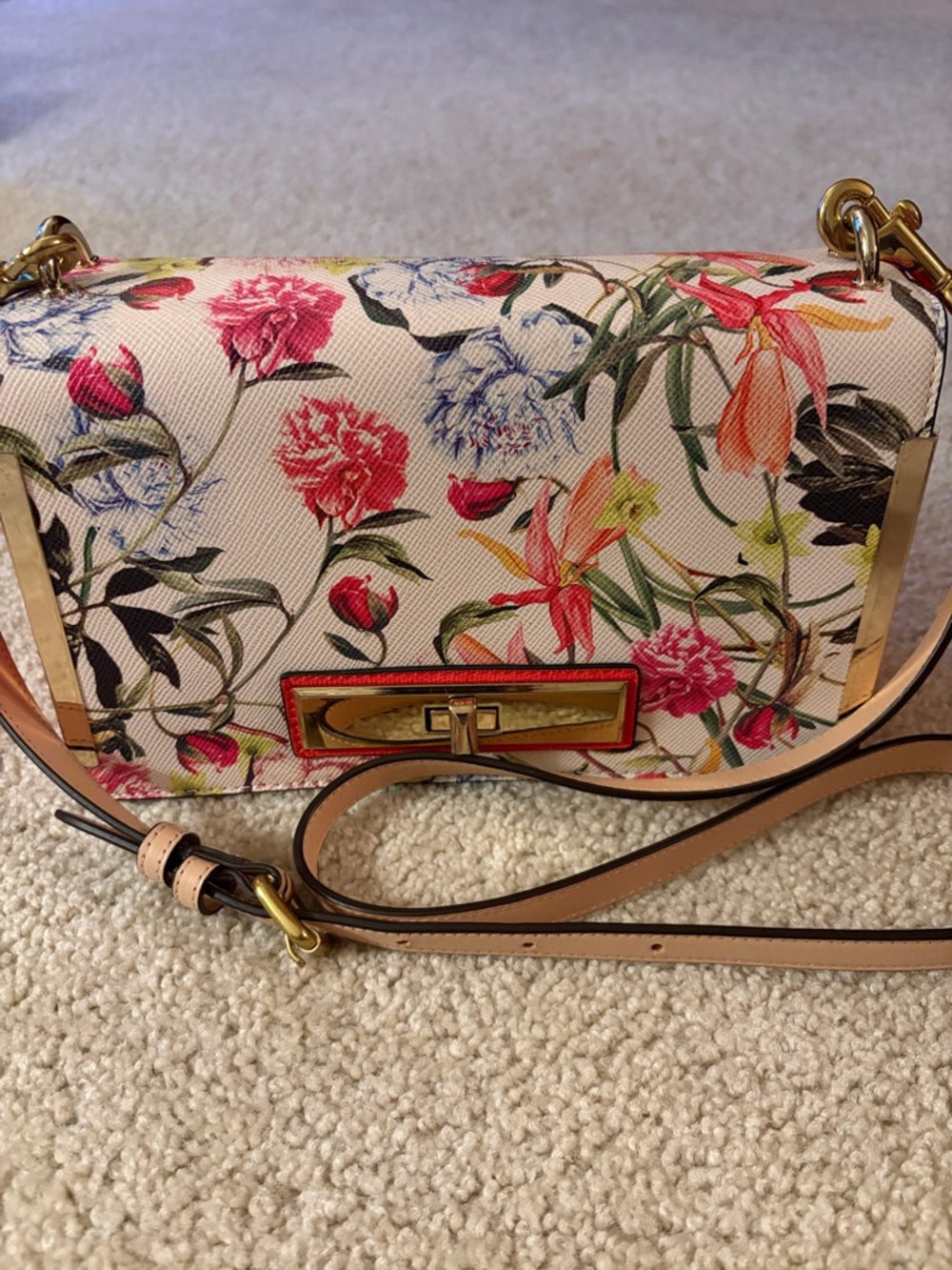 Aldo Floral Printed Crossbody Bag with Gold Accents